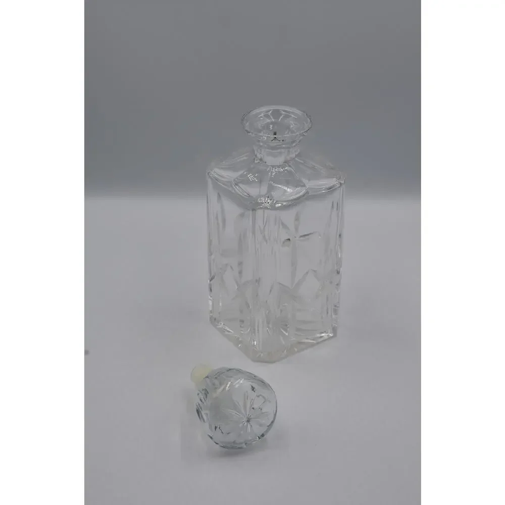 Vintage Signed Atlantis Miguel Crystal Square Whiskey Bourbon Decanter Barware